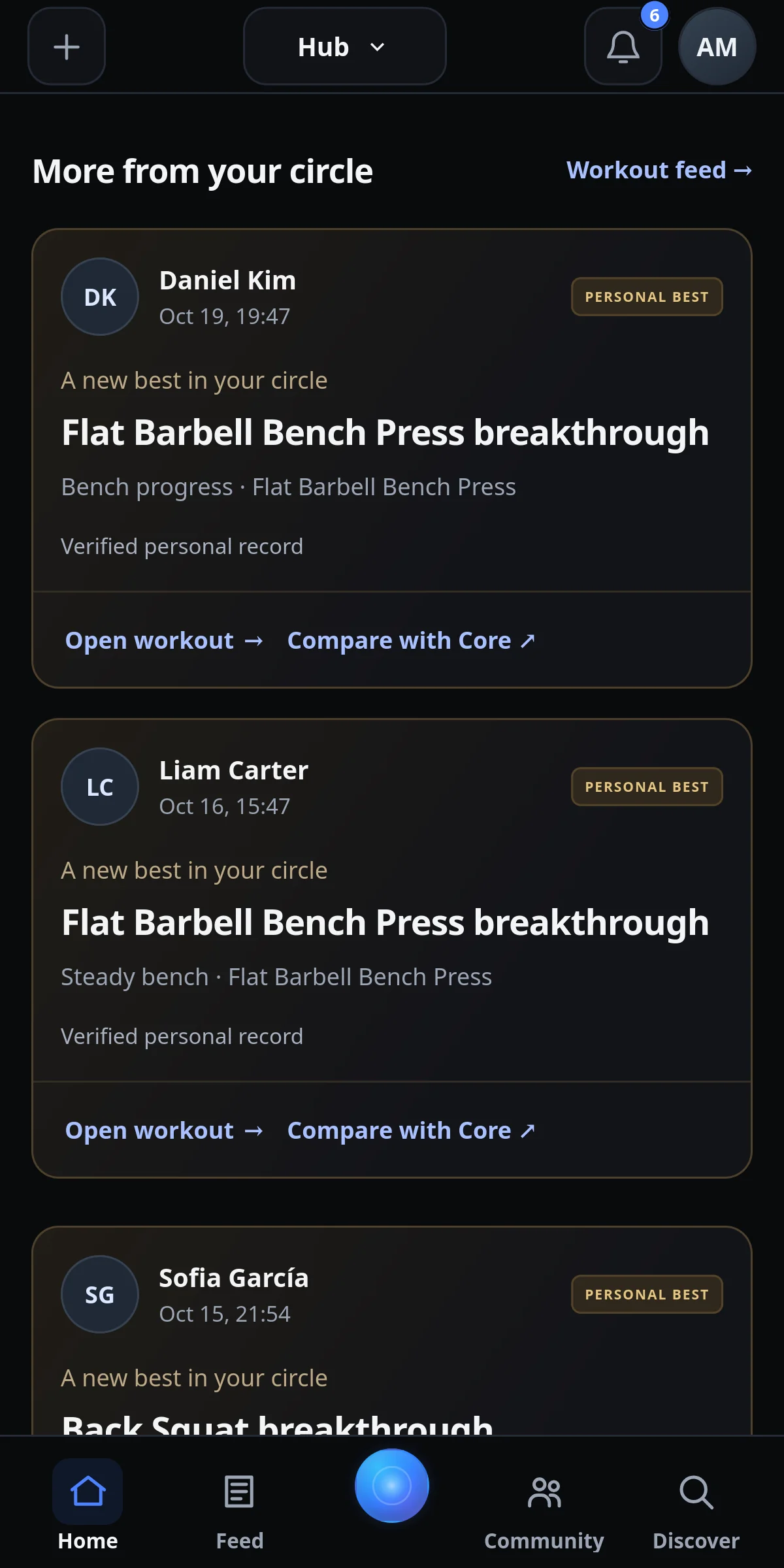 IronYou Hub personal-best activity cards with workout links