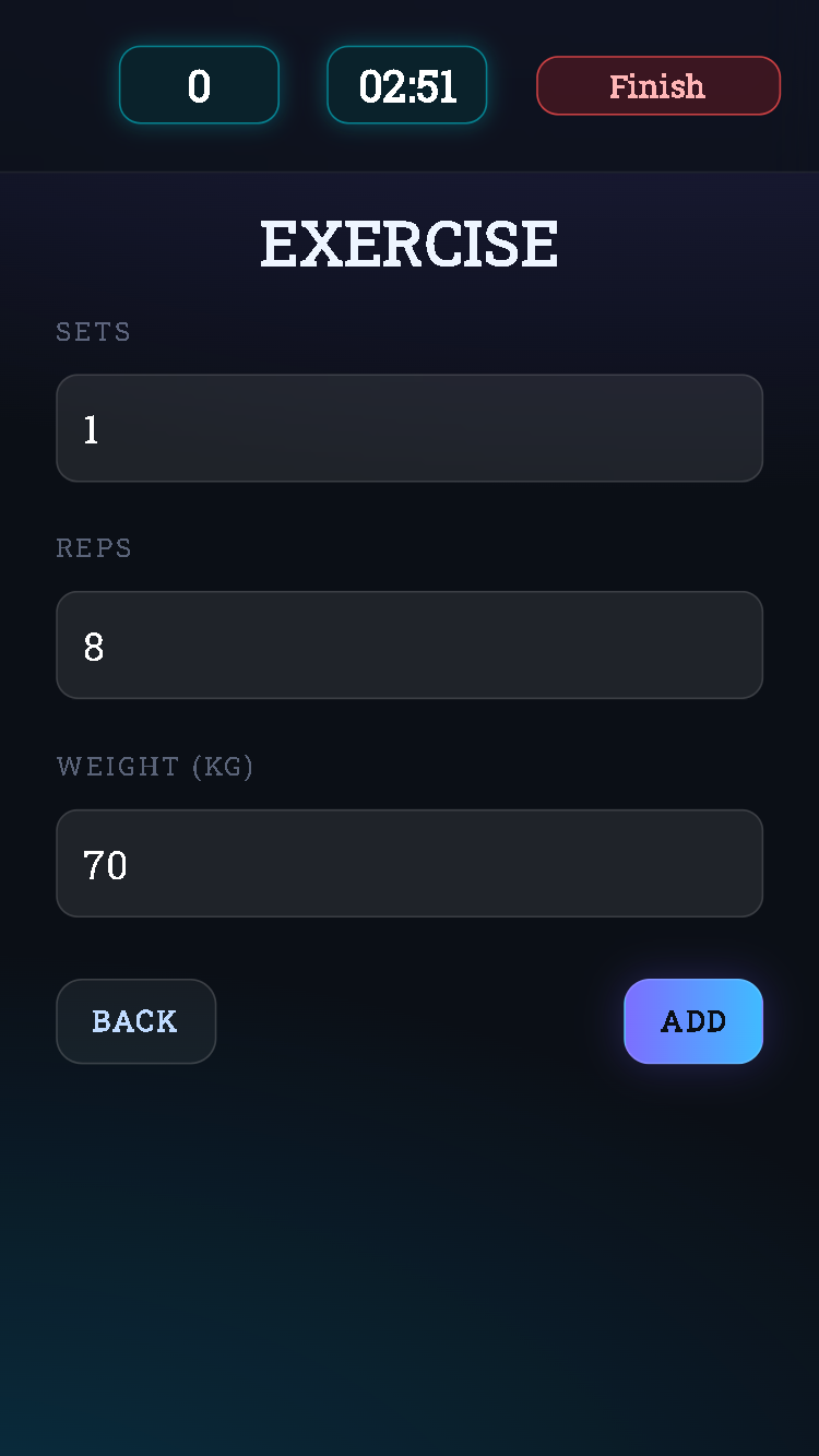 Fast logging: sets, reps, weight input